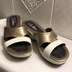 Metallic Leather wedge sandals